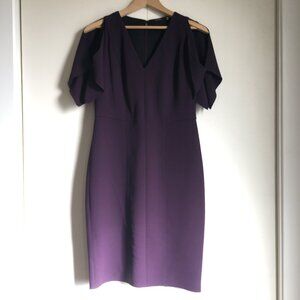Elie Tahari Plum Slit-sleeve V-Neck Designer Sheath Dress